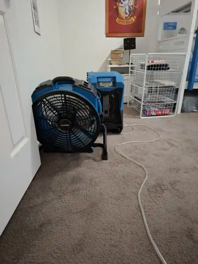 Professional technicians performing emergency flood service Geelong using heavy-duty water extraction equipment.