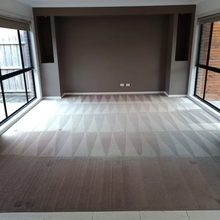 Professional technician performing carpet cleaning in a Geelong home living room