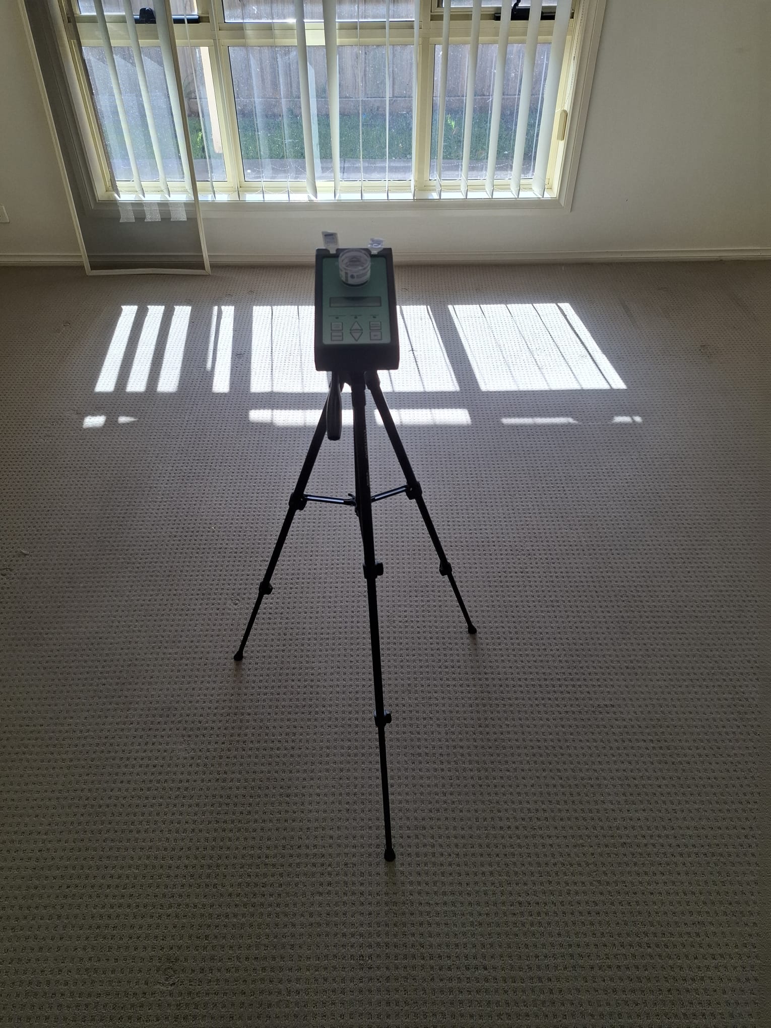 Air quality testing equipment inspecting indoor air quality at a Geelong property