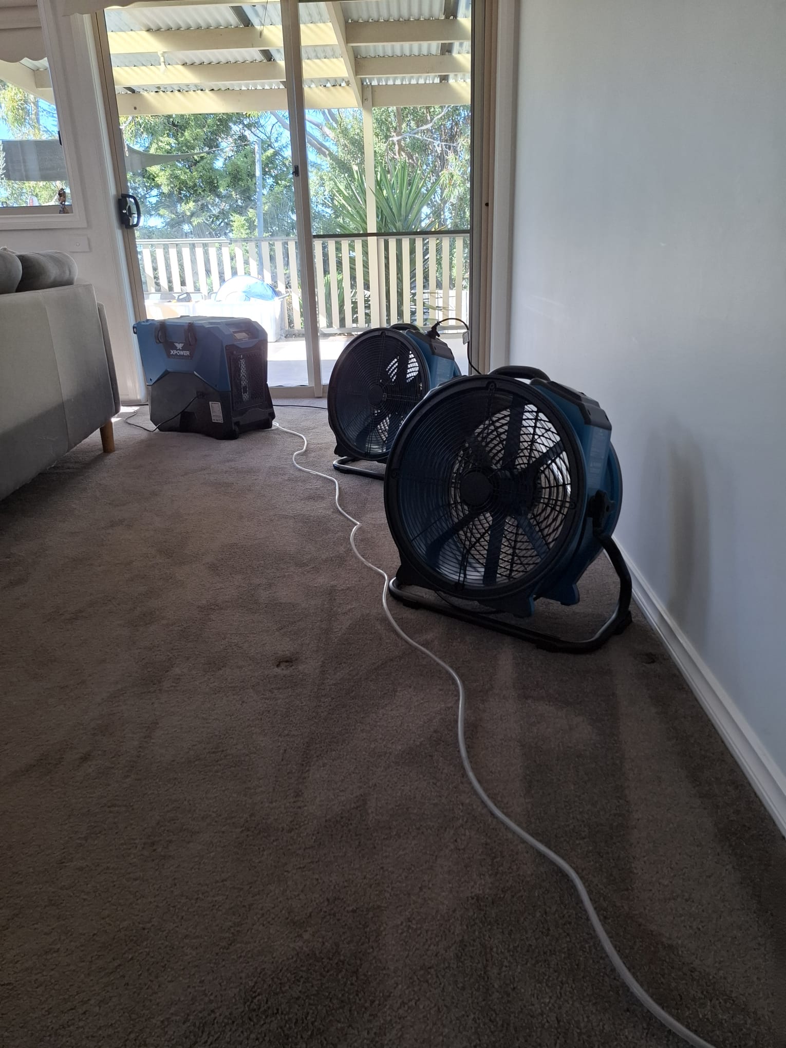 Structural drying equipment operating inside a water affected Geelong property